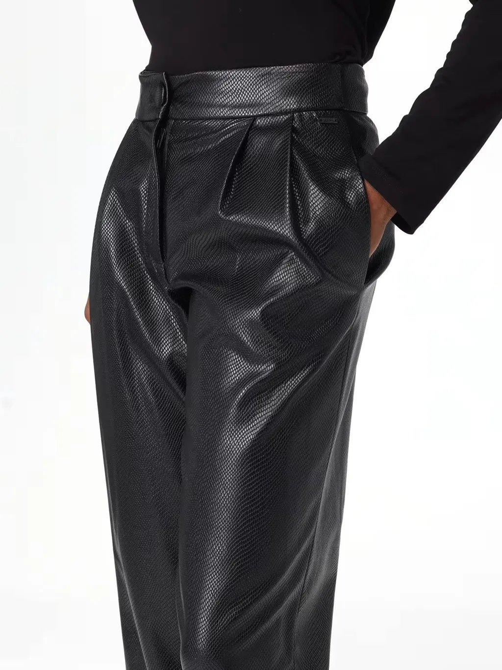 Armani Exchange Pleated Faux Leather Trousers