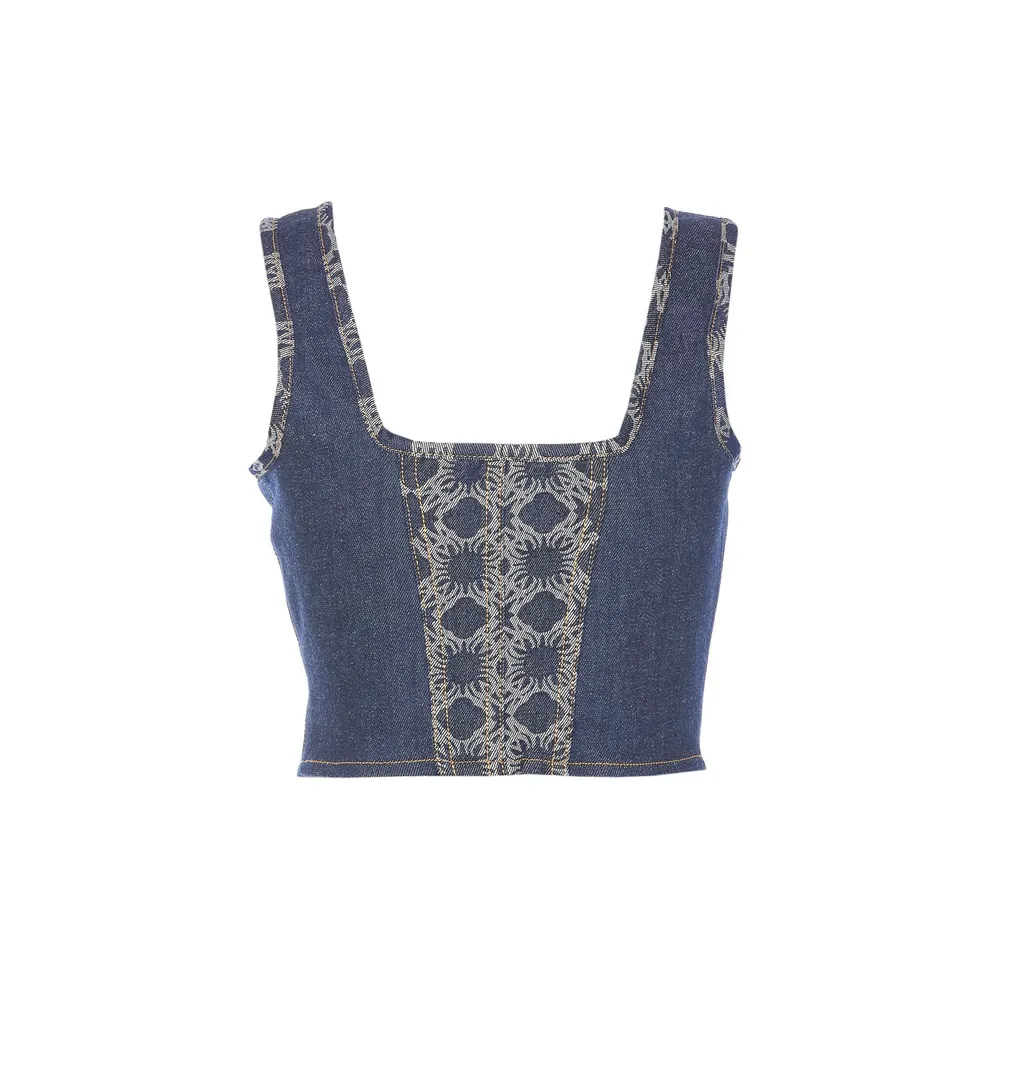 Amiri Bustier Denim Cropped Corset Top