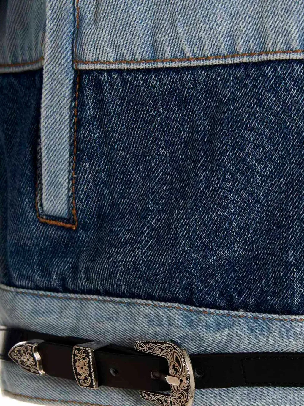 Andersson Bell Mahina Patchwork-Striped Cropped Denim Jacket