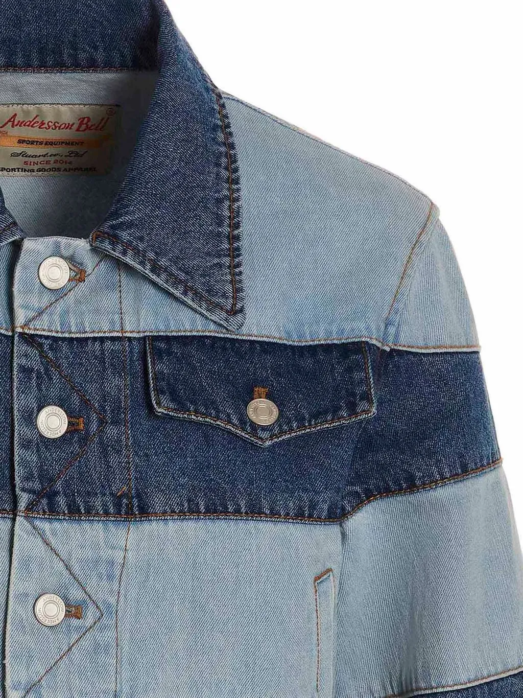 Andersson Bell Mahina Patchwork-Striped Cropped Denim Jacket