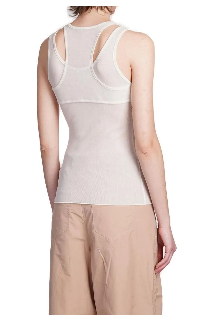 Andrea Adamo Ribbed Cut-Out Sleeveless Tank Top