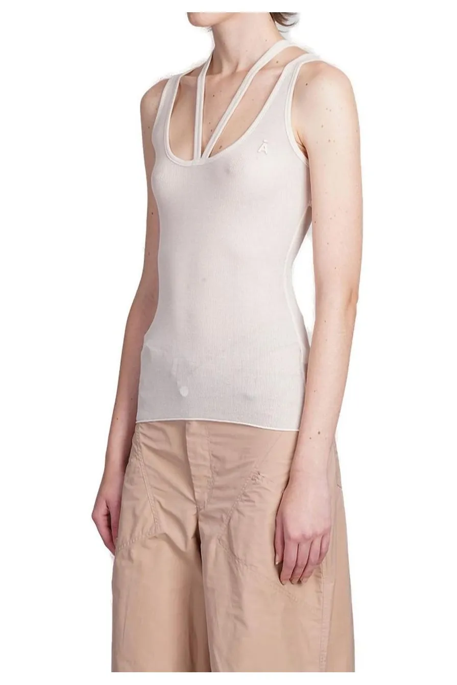Andrea Adamo Ribbed Cut-Out Sleeveless Tank Top