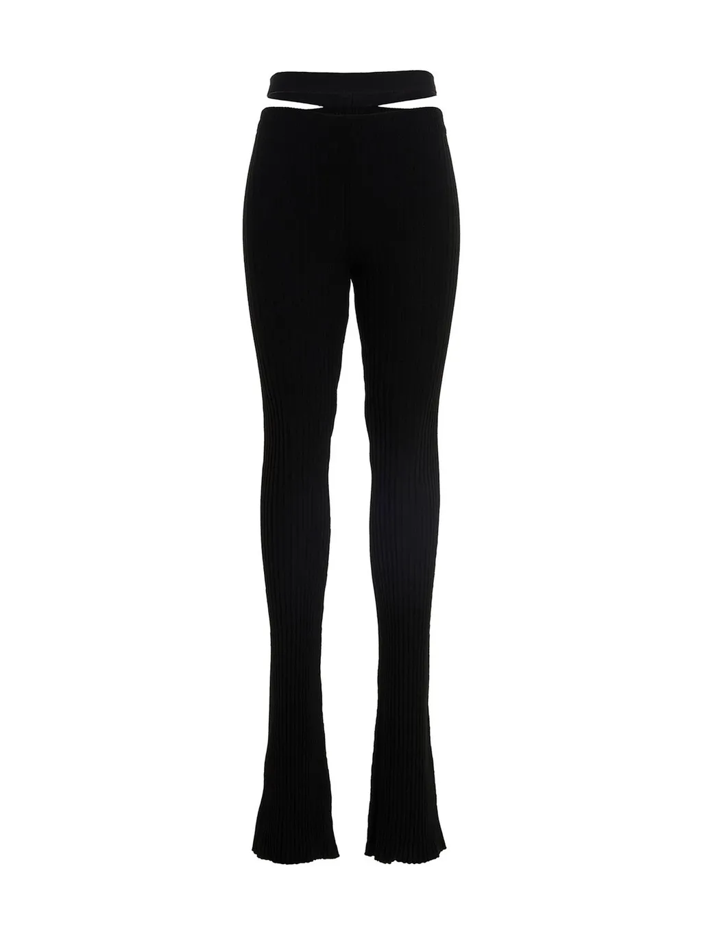 Andrea Adamo Ribbed Waist-Strap Flared Leggings