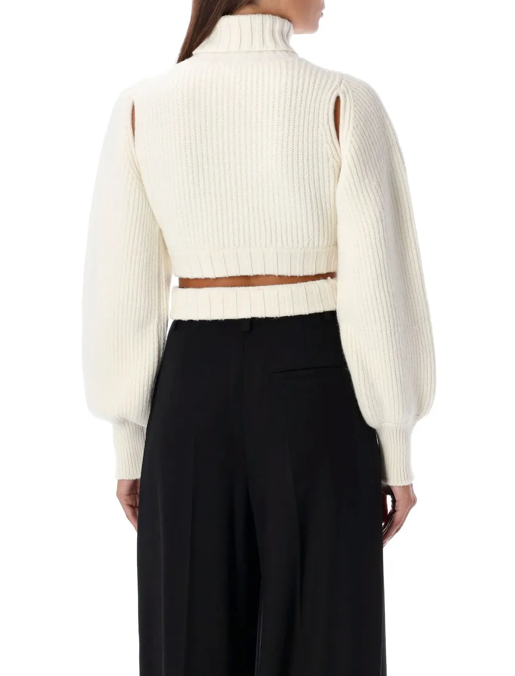 Andreadamo Roll-Neck Cut-Out Detailed Cropped Jumper
