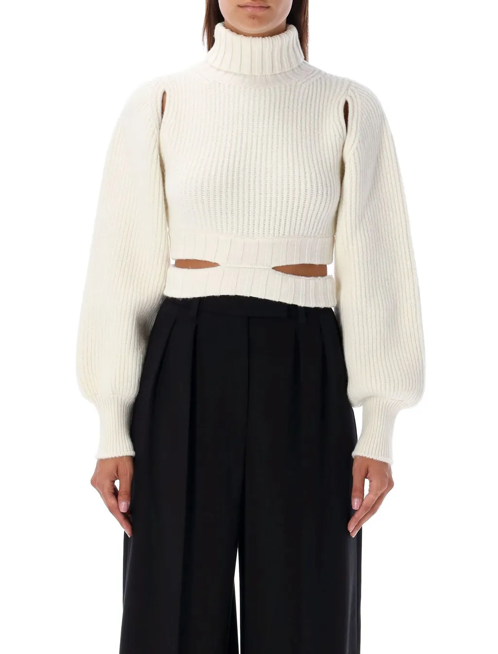 Andreadamo Roll-Neck Cut-Out Detailed Cropped Jumper