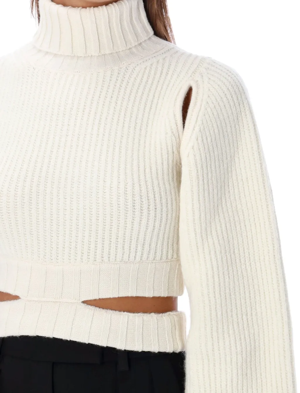 Andreadamo Roll-Neck Cut-Out Detailed Cropped Jumper