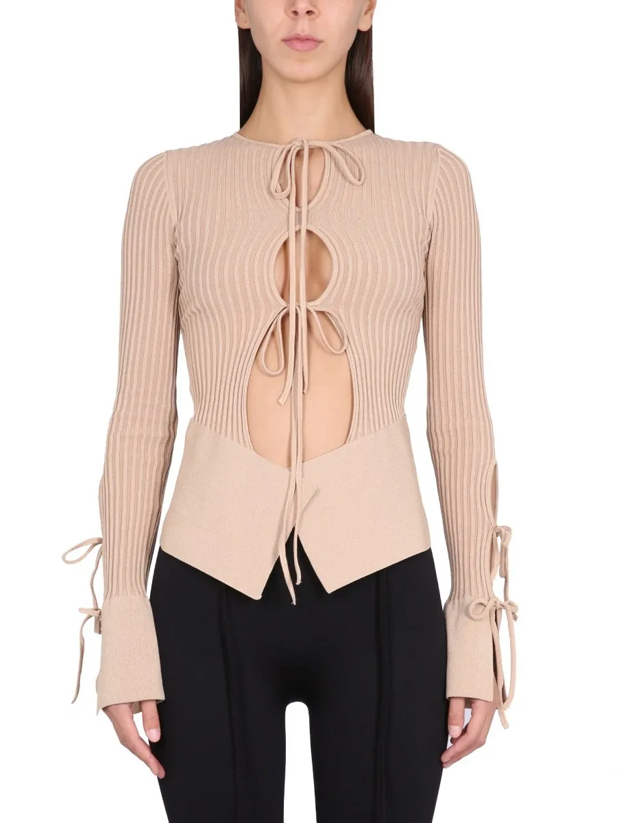 Andreadamo Knitted Tie-Front Cardigan Top