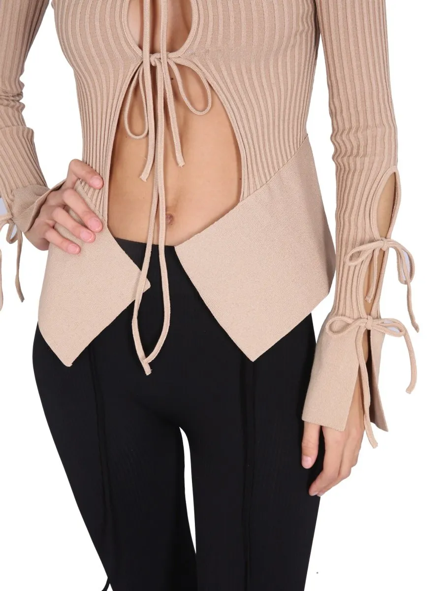 Andreadamo Knitted Tie-Front Cardigan Top