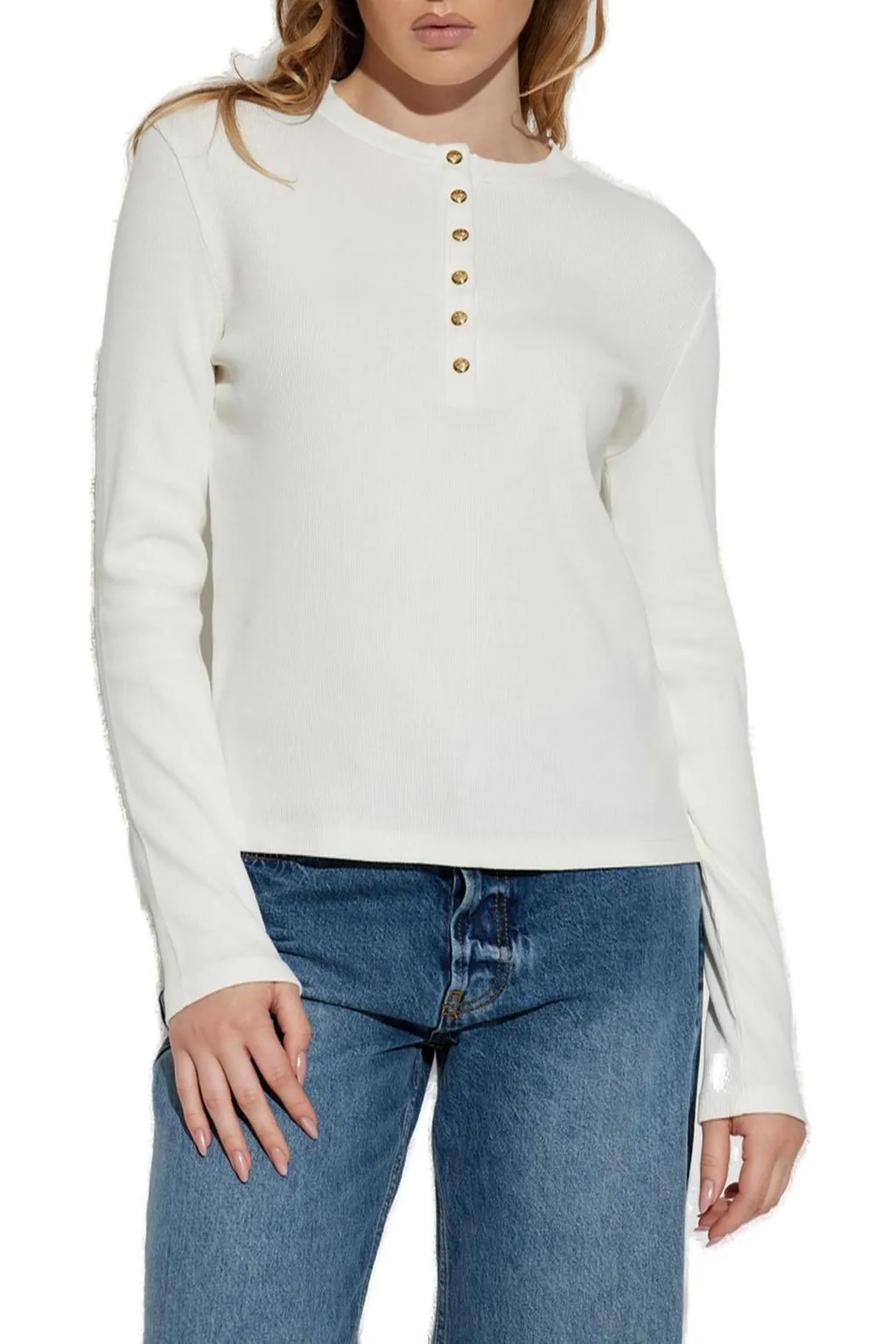 Anine Bing Alessia Half-Button Ribbed T-Shirt