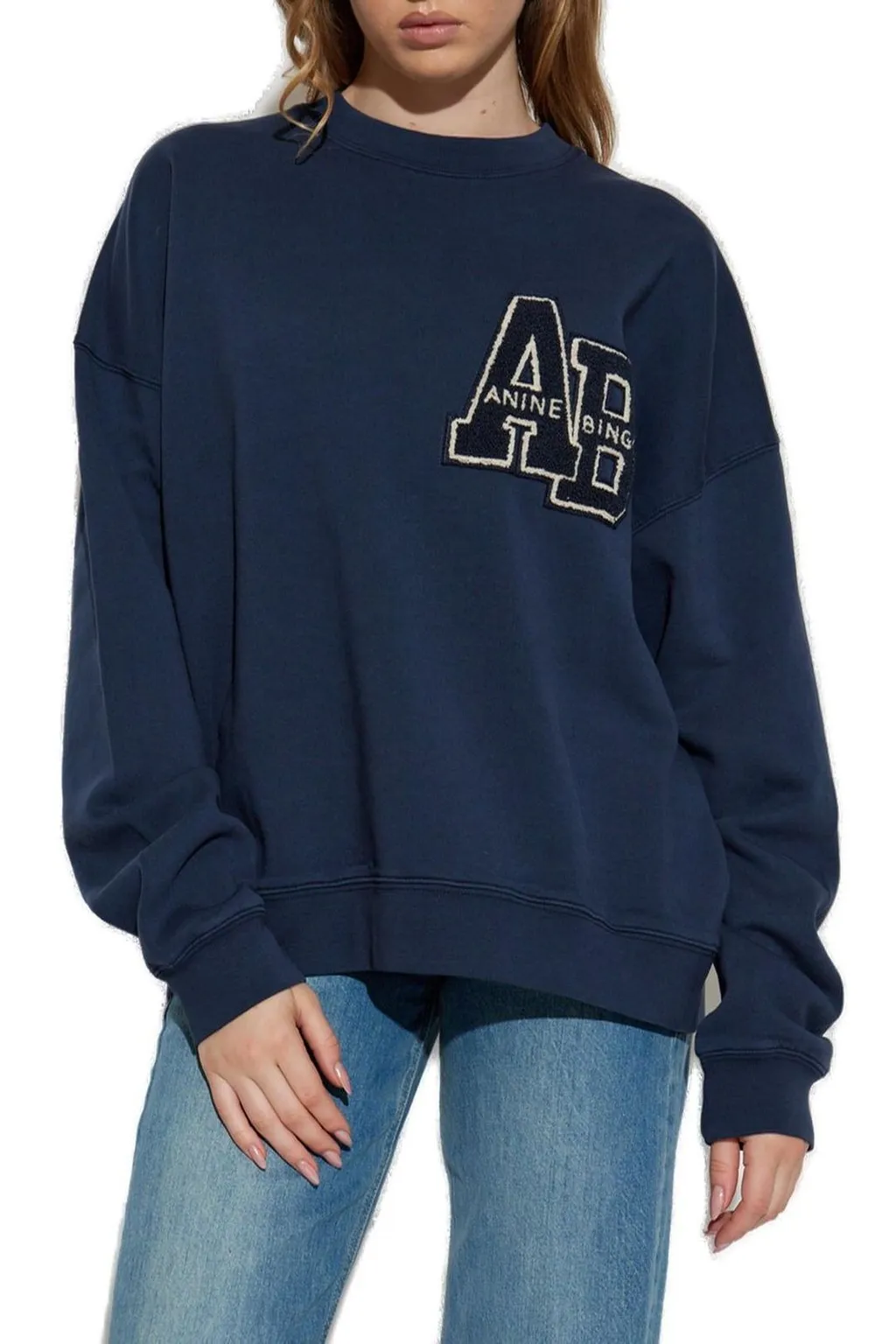 Anine Bing Miles Letterman Logo Embroidered Crewneck Sweatshirt