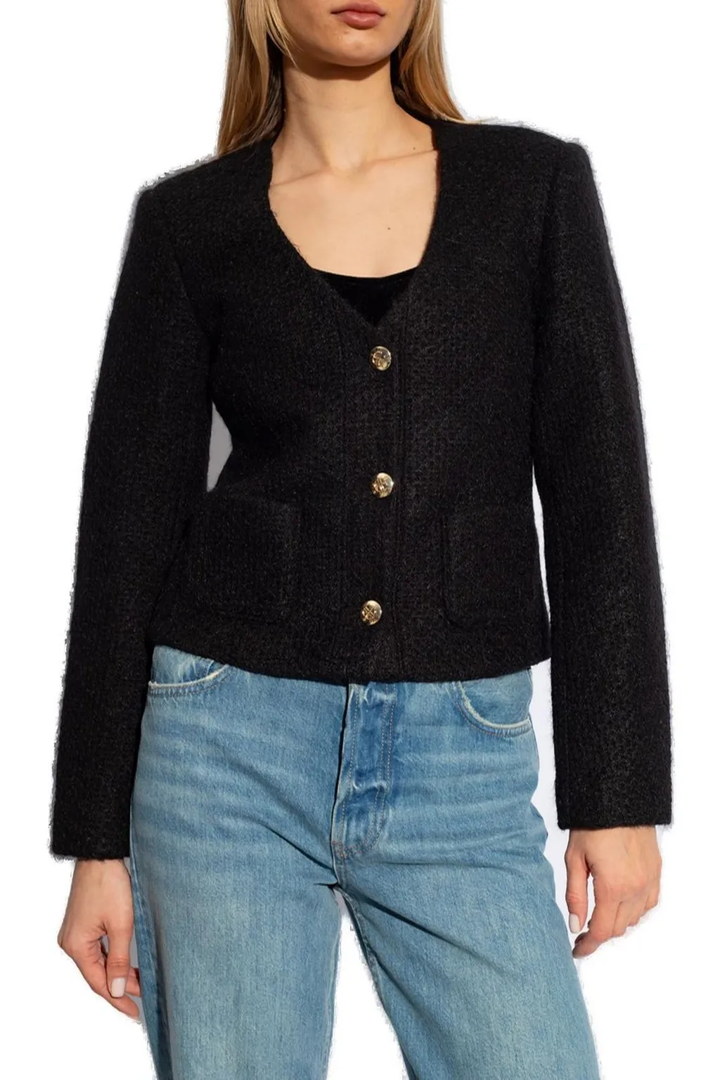 Anine Bing Anitta V-Neck Tweed Cropped Jacket