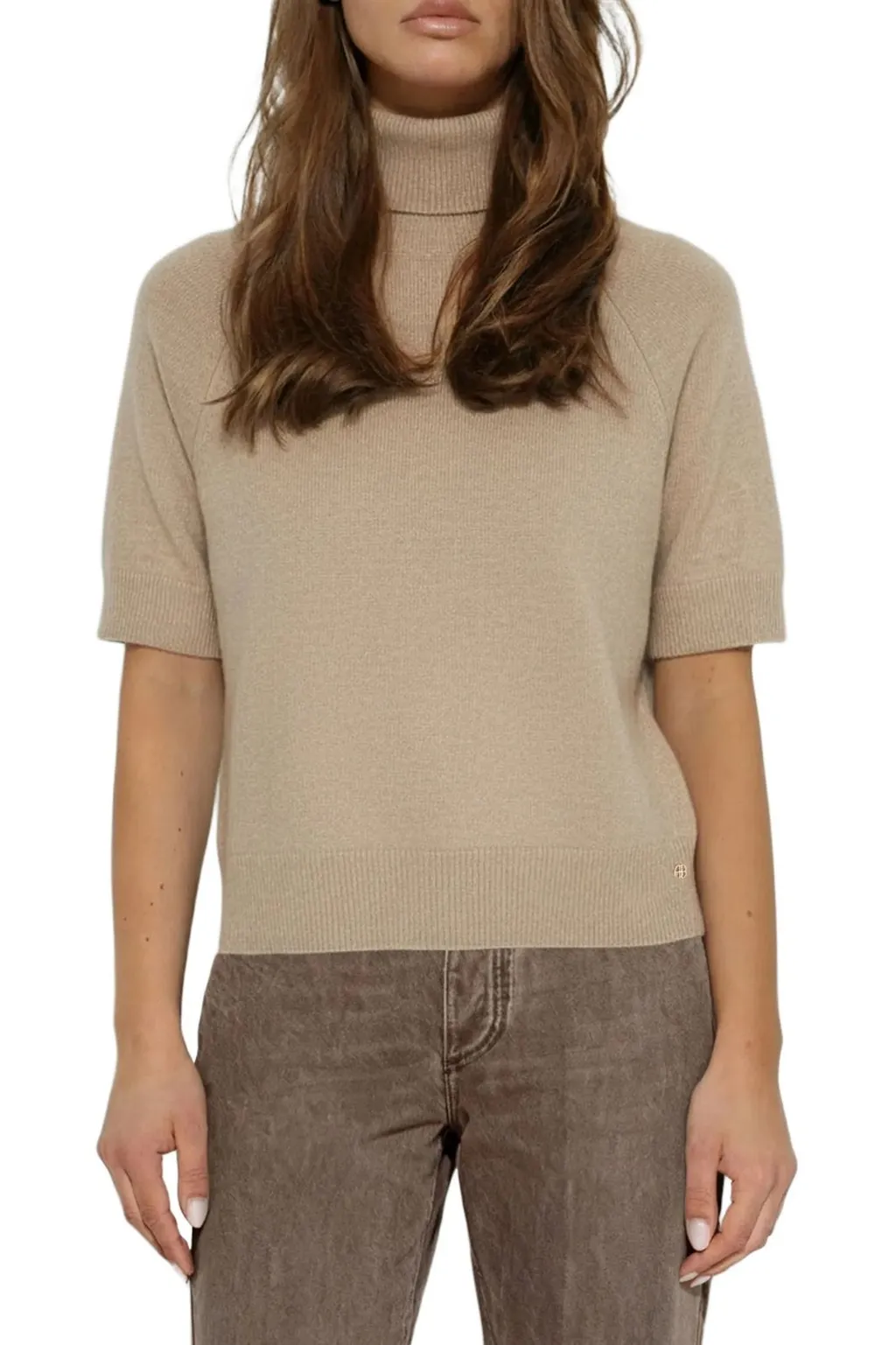 Anine Bing Cashmere Short-Sleeve Turtleneck