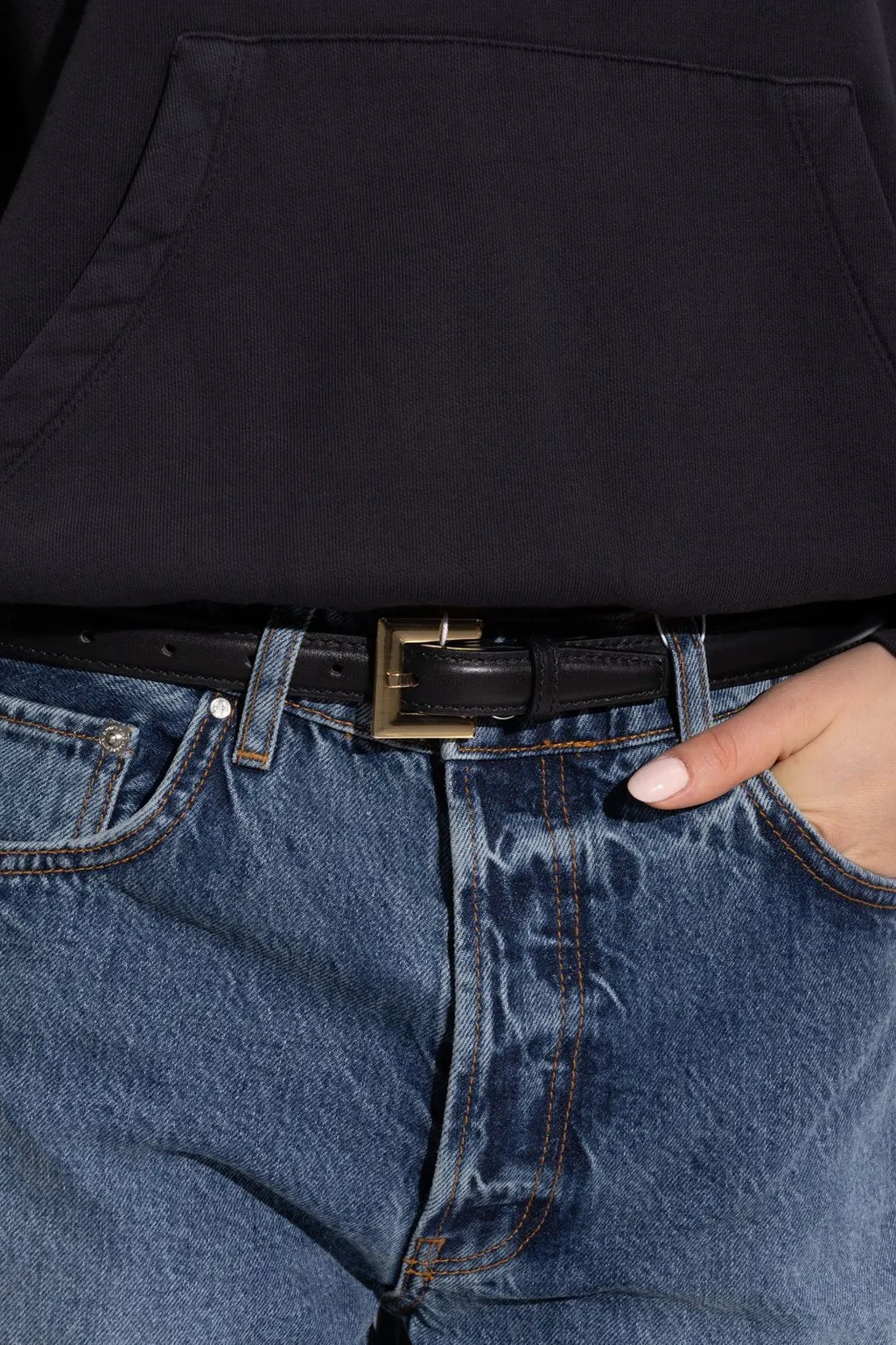Anine Bing Square-Buckle Leather Belt