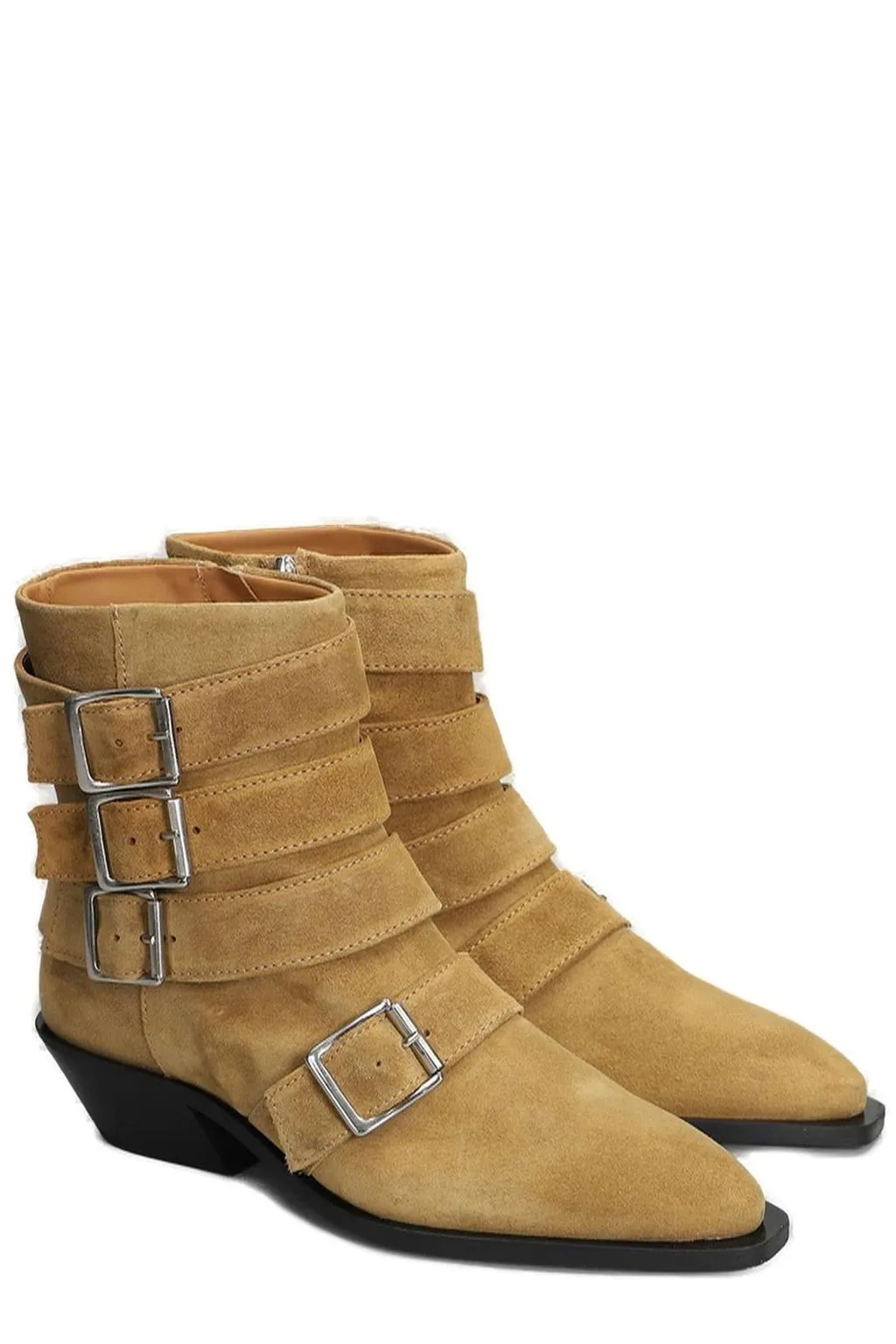 Alohas Buckle-Detailed Pointed-Toe Ankle Boots