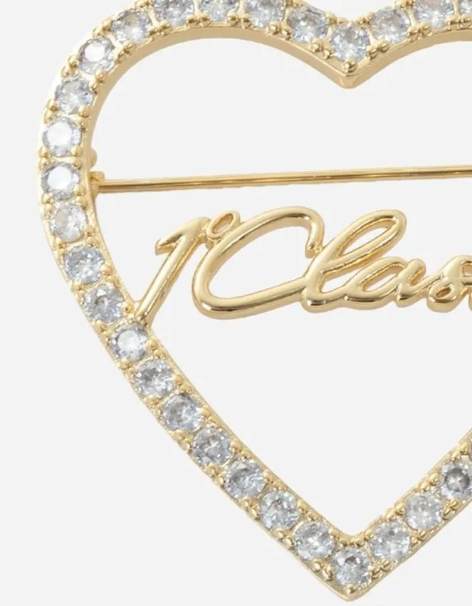 Alviero Martini Pavé Heart Logo Brooch
