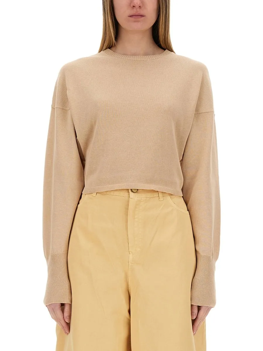 Alysi Long Sleeved Crewneck Cropped Sweater