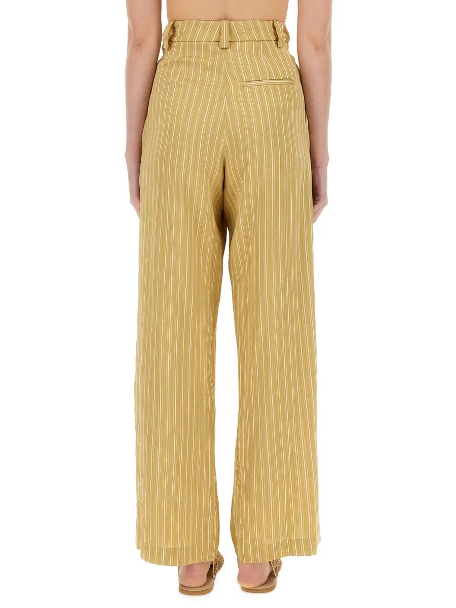 Alysi Pleated Striped Satin Tailored Trousers