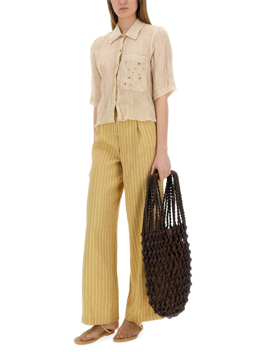 Alysi Pleated Striped Satin Tailored Trousers