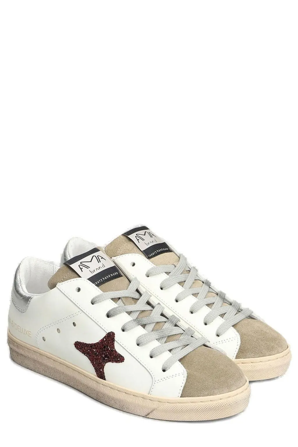 Ama Brand Glitter-Star Lace-Up Sneakers