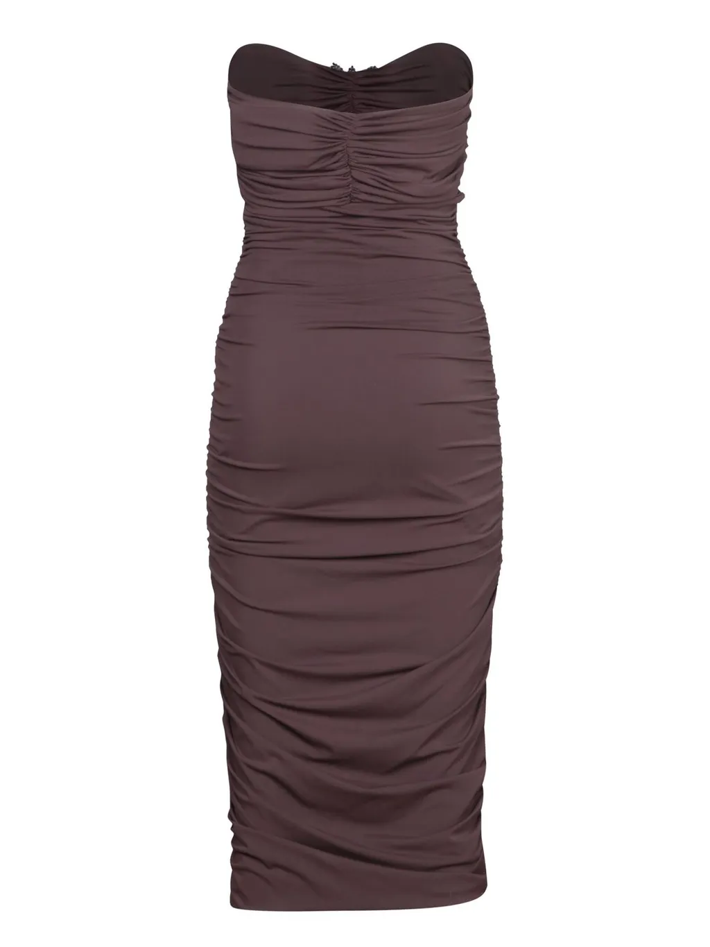 Amen Draped Brocade Strapless Dress