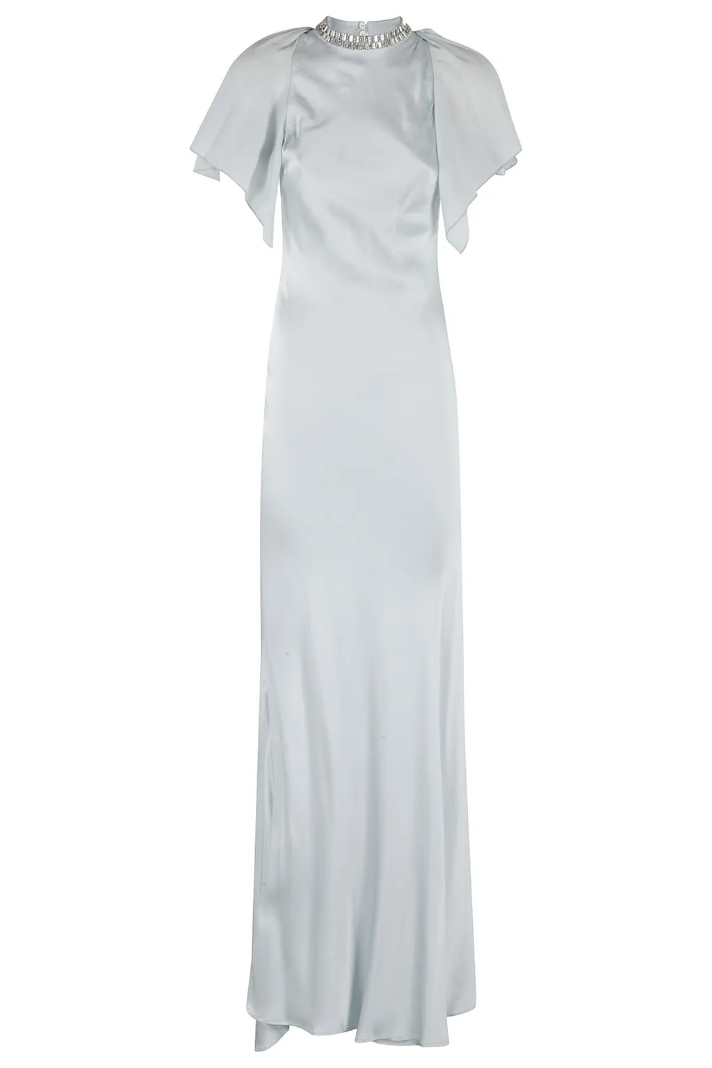 Amen Embellished Neckline Long Satin Dress