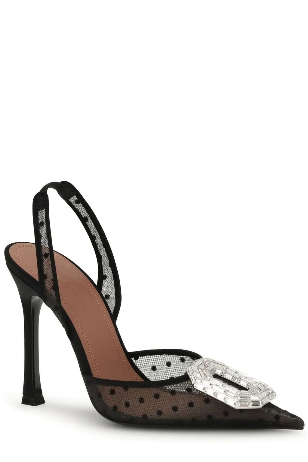 Amina Muaddi Polka-Dot Lace Camelia Sling Pumps