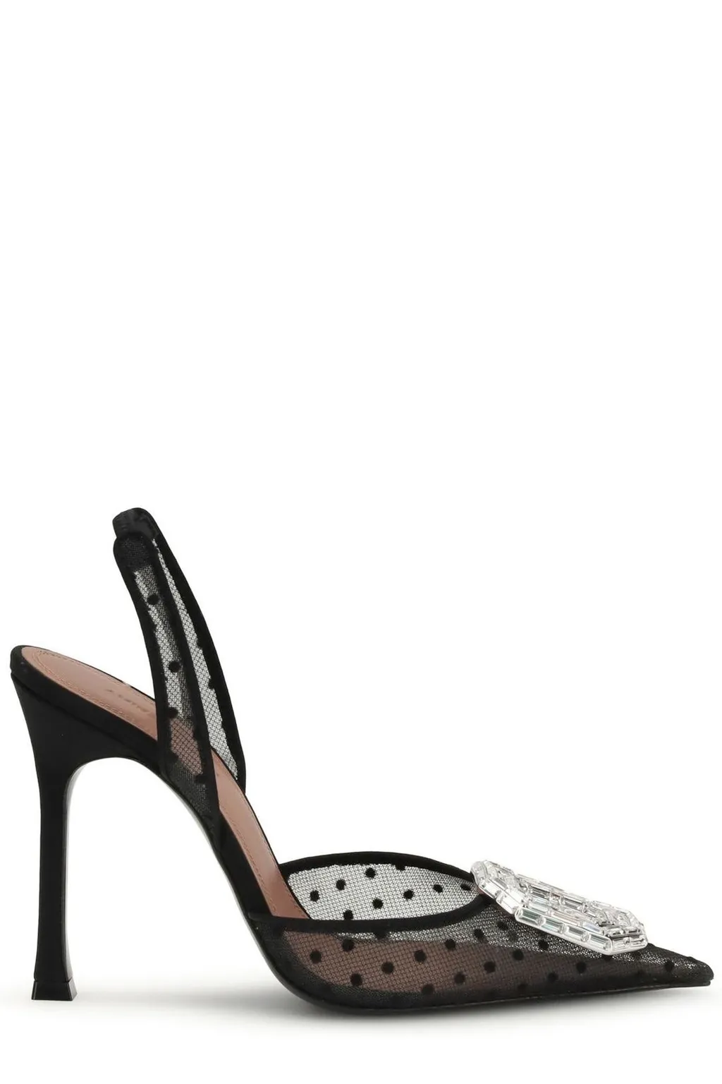 Amina Muaddi Polka-Dot Lace Camelia Sling Pumps