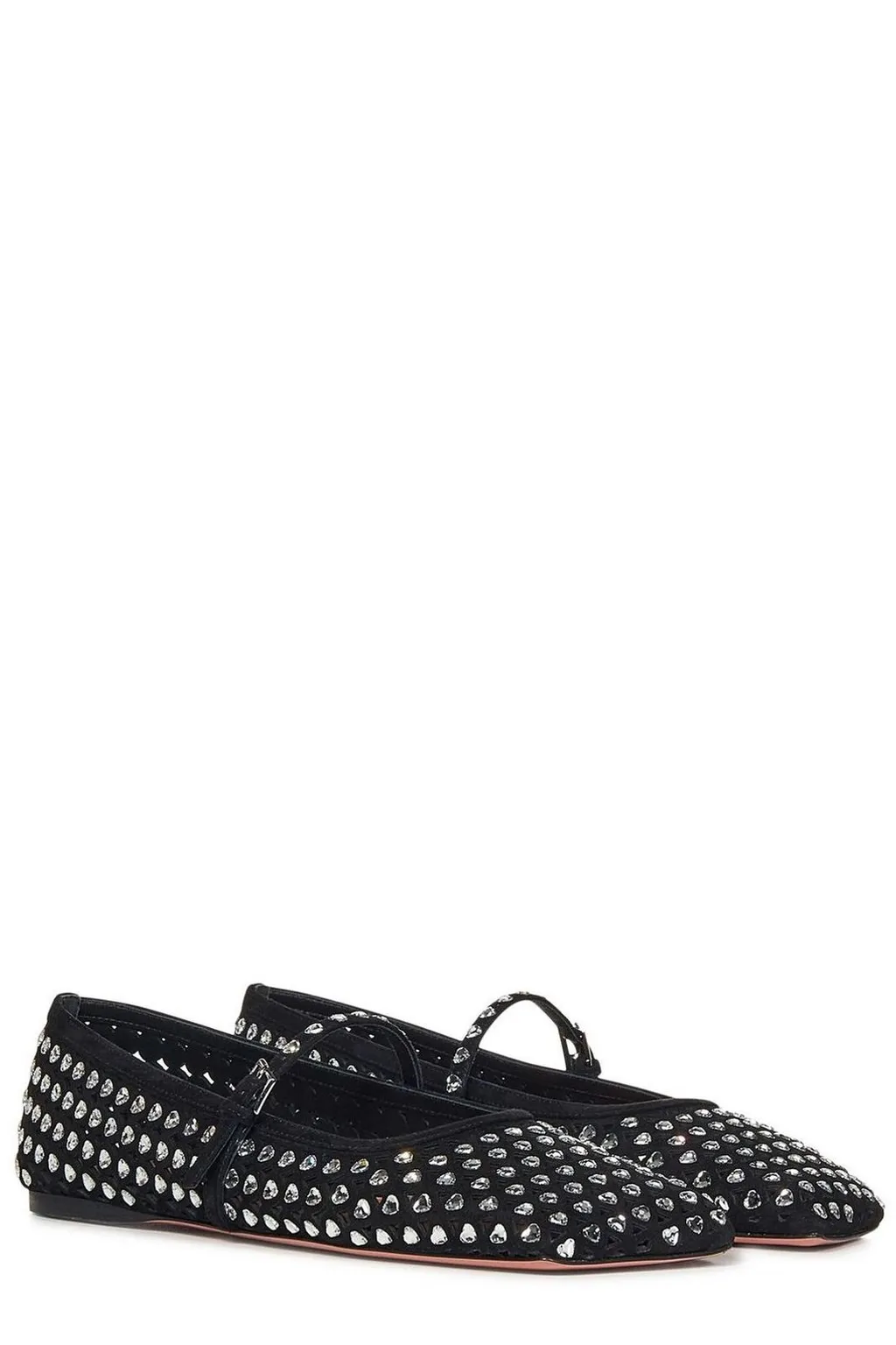 Amina Muaddi Ane Embellished Square Toe Ballet Flats