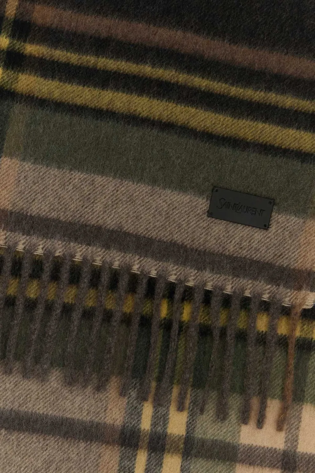 Saint Laurent Tartan Fringed Edge Scarf