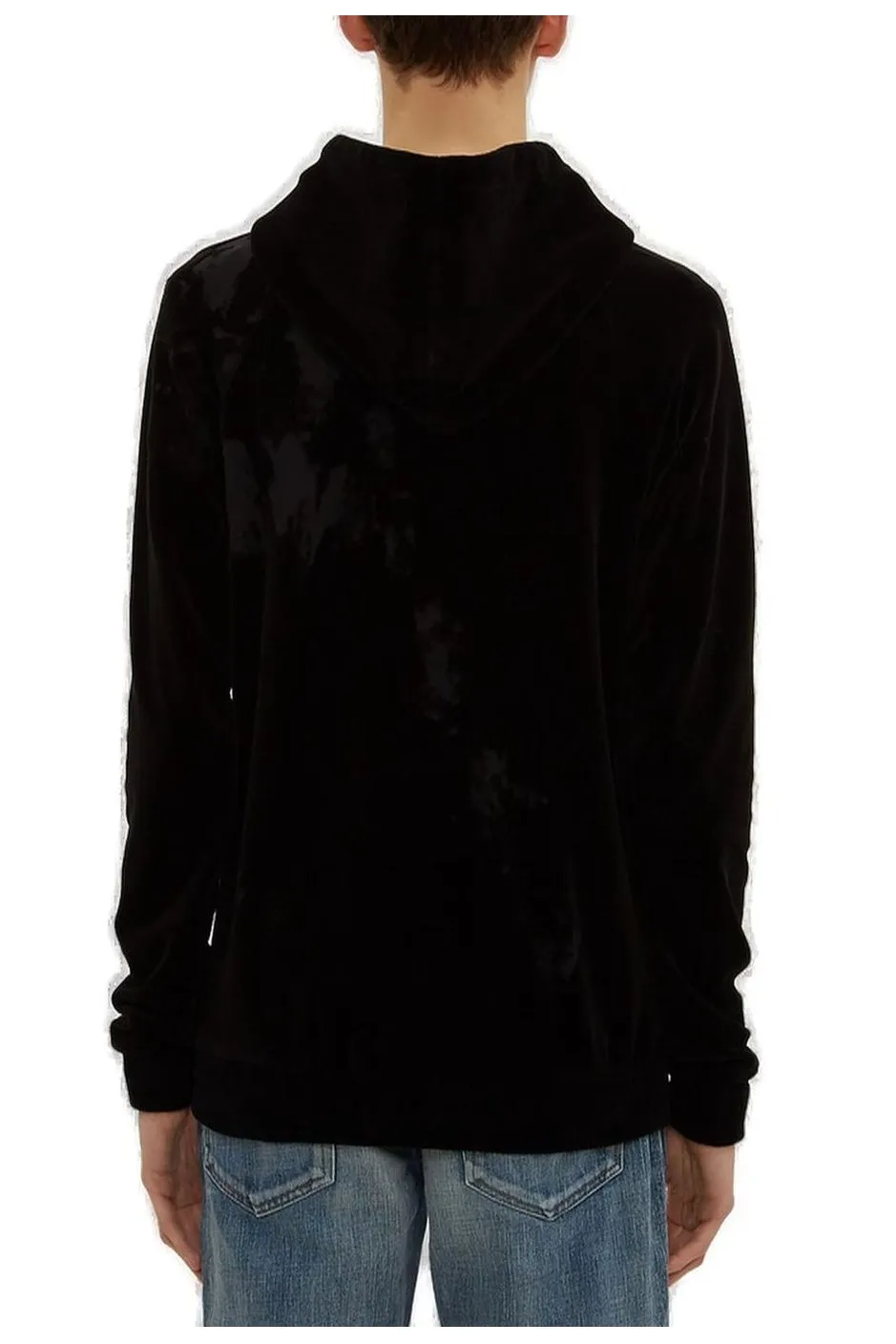 Saint Laurent Distressed Effect Drawstring Velvet Hoodie