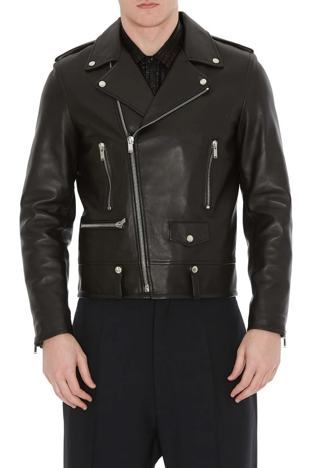 Saint Laurent Zip Detailed Biker Jacket