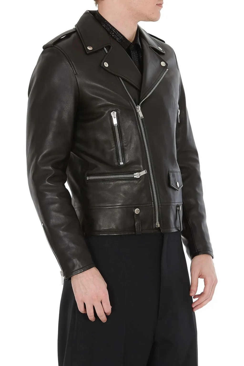 Saint Laurent Zip Detailed Biker Jacket