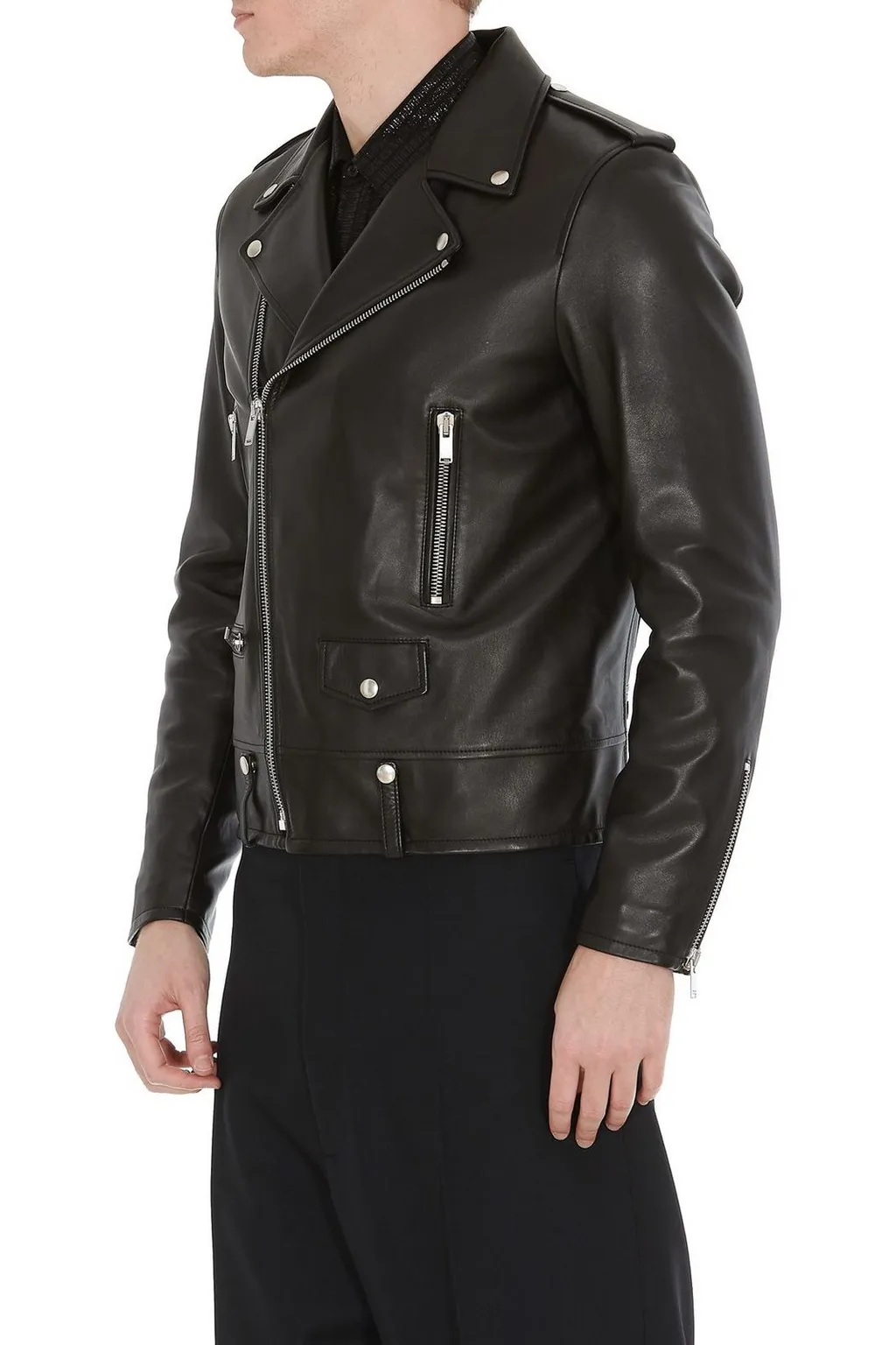 Saint Laurent Zip Detailed Biker Jacket