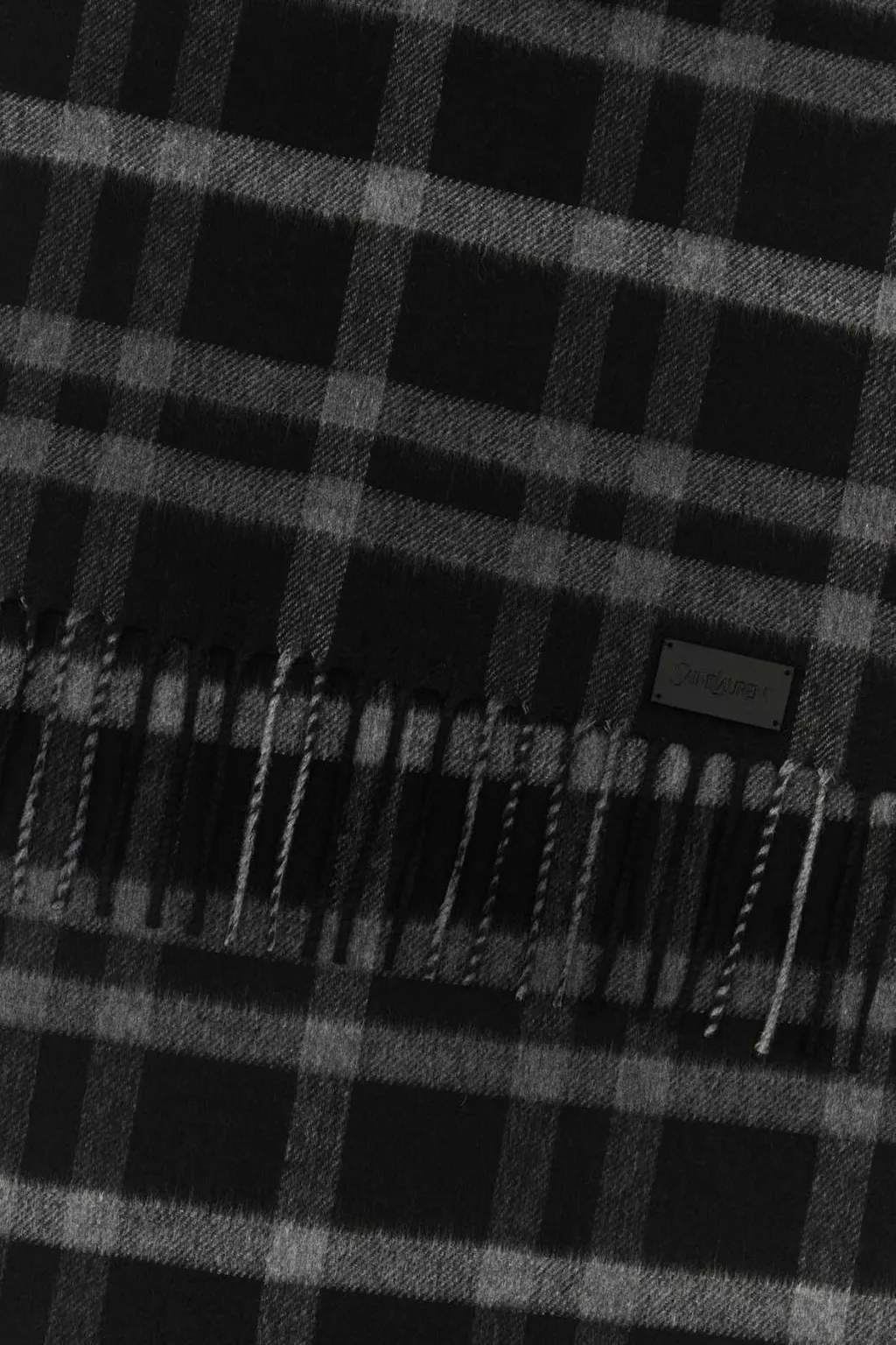 Saint Laurent Tartan Fringed Edge Scarf