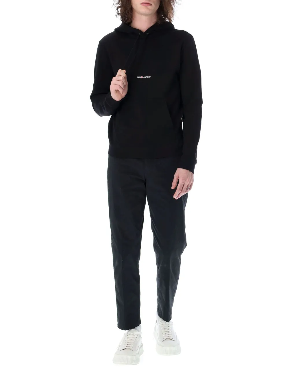 Saint Laurent Logo Printed Drawstring Hoodie