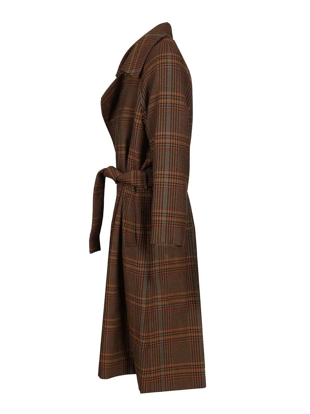Saint Laurent Checked Belted Long Coat