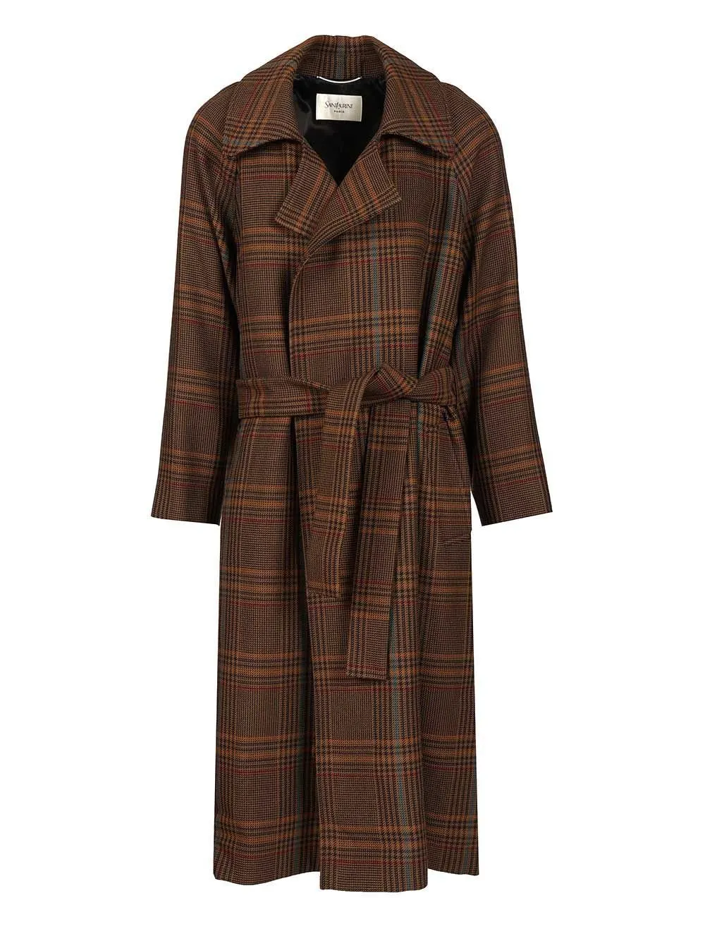 Saint Laurent Checked Belted Long Coat