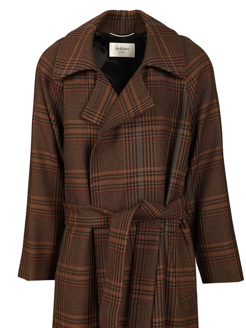 Saint Laurent Checked Belted Long Coat