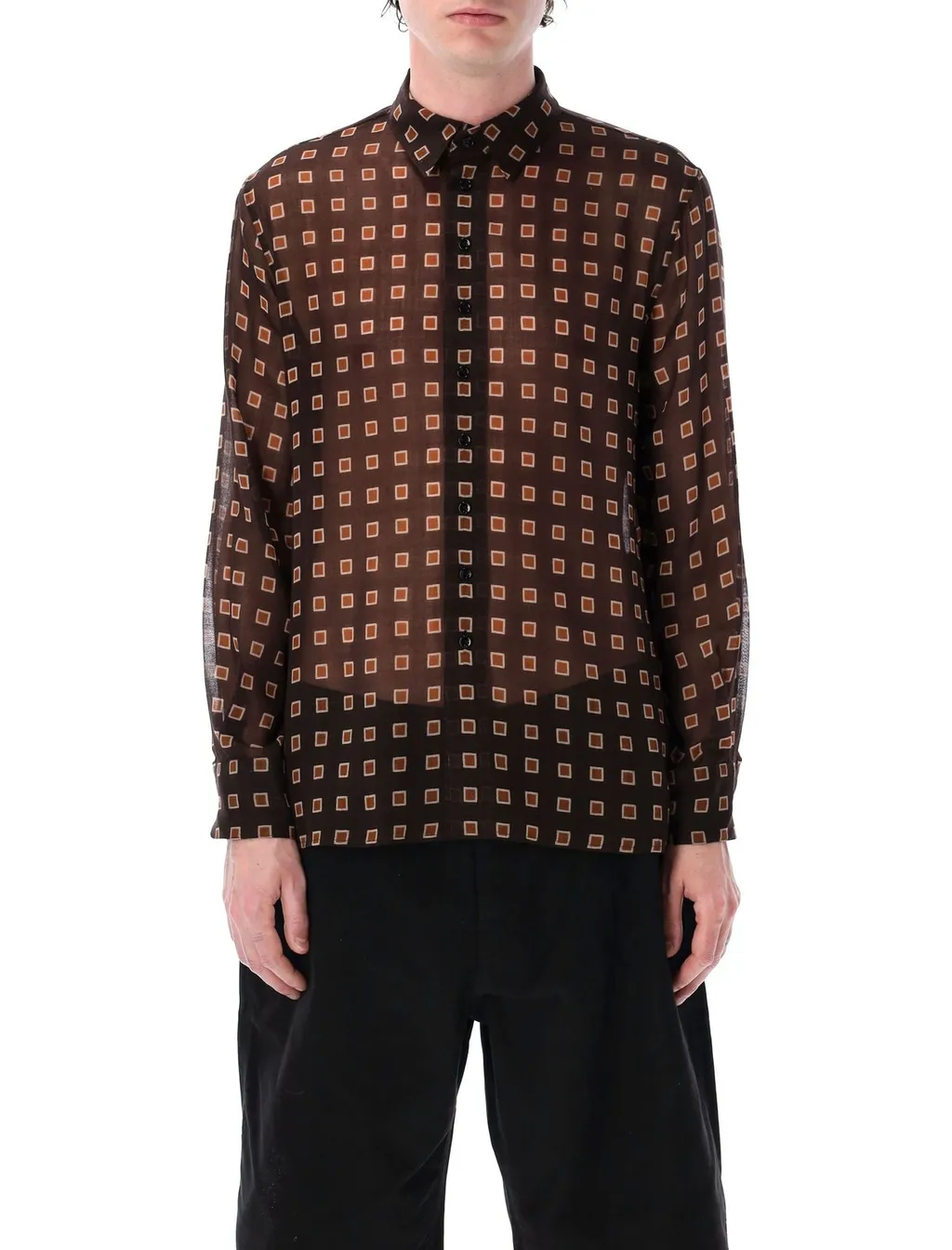 Saint Laurent Squared Print Long-Sleeve Shirt