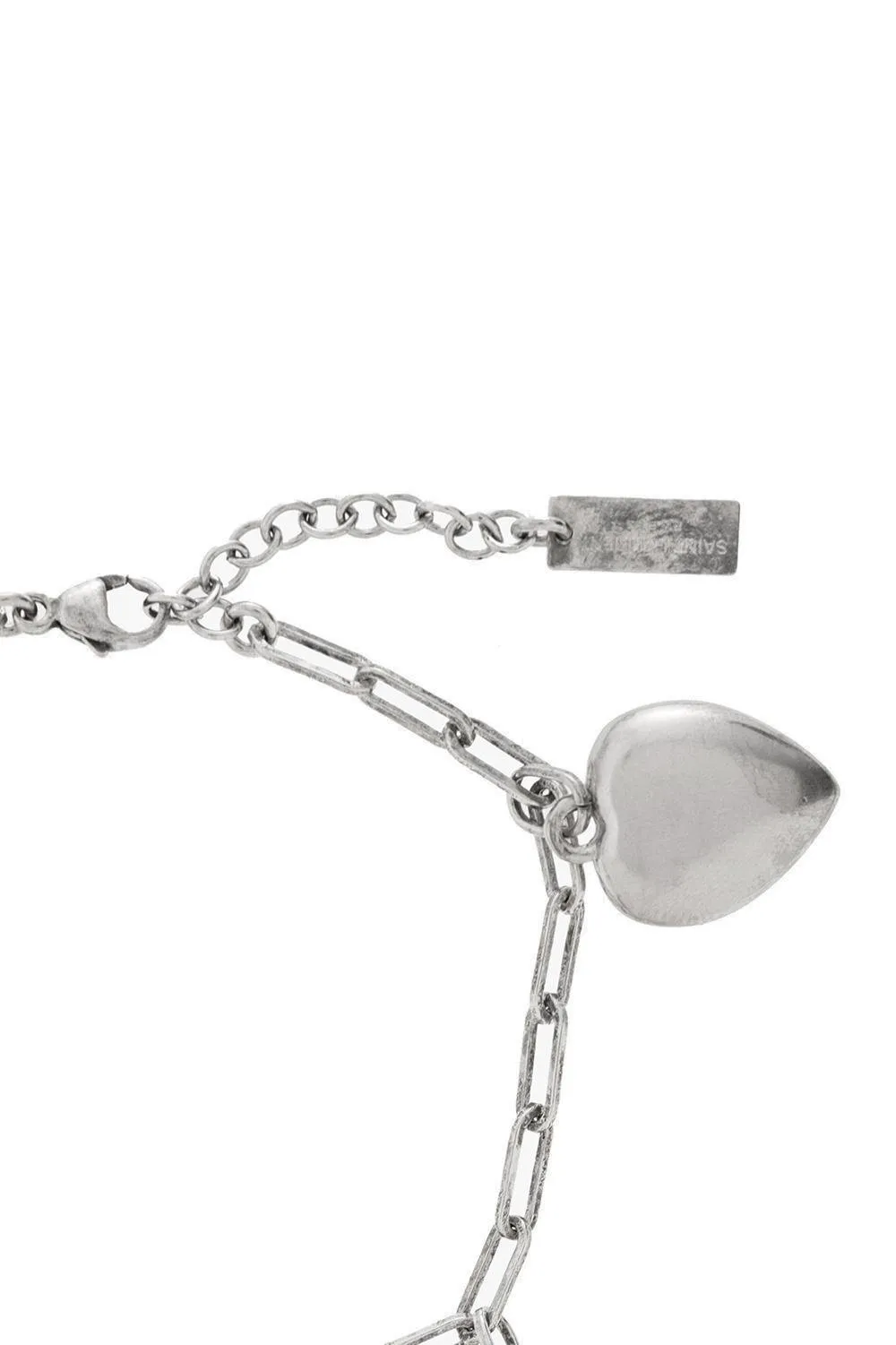 Saint Laurent Heart-Pendant Logo Engraved Chain Bracelet