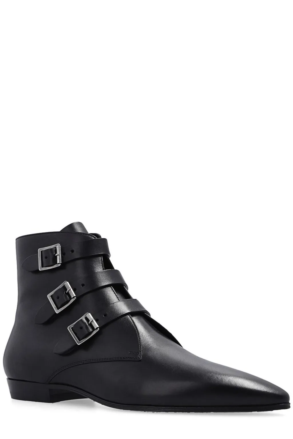 Saint Laurent Pointed Toe Buckle Strapped Boots