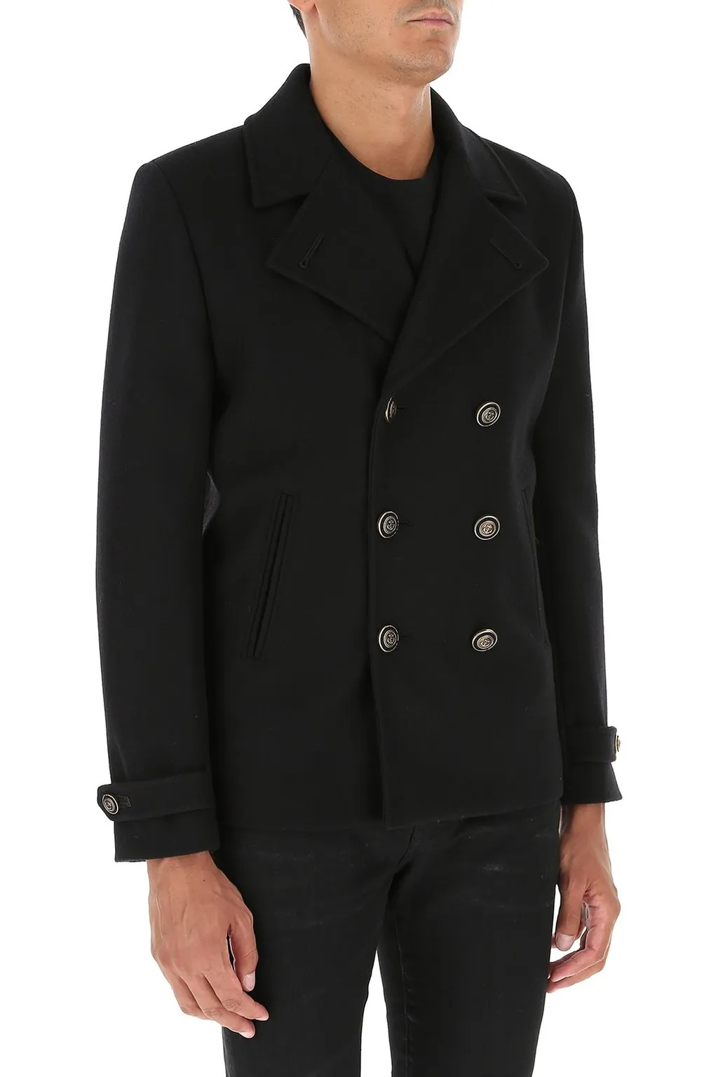 Saint Laurent Double-Breasted Long-Sleeved Peacoat