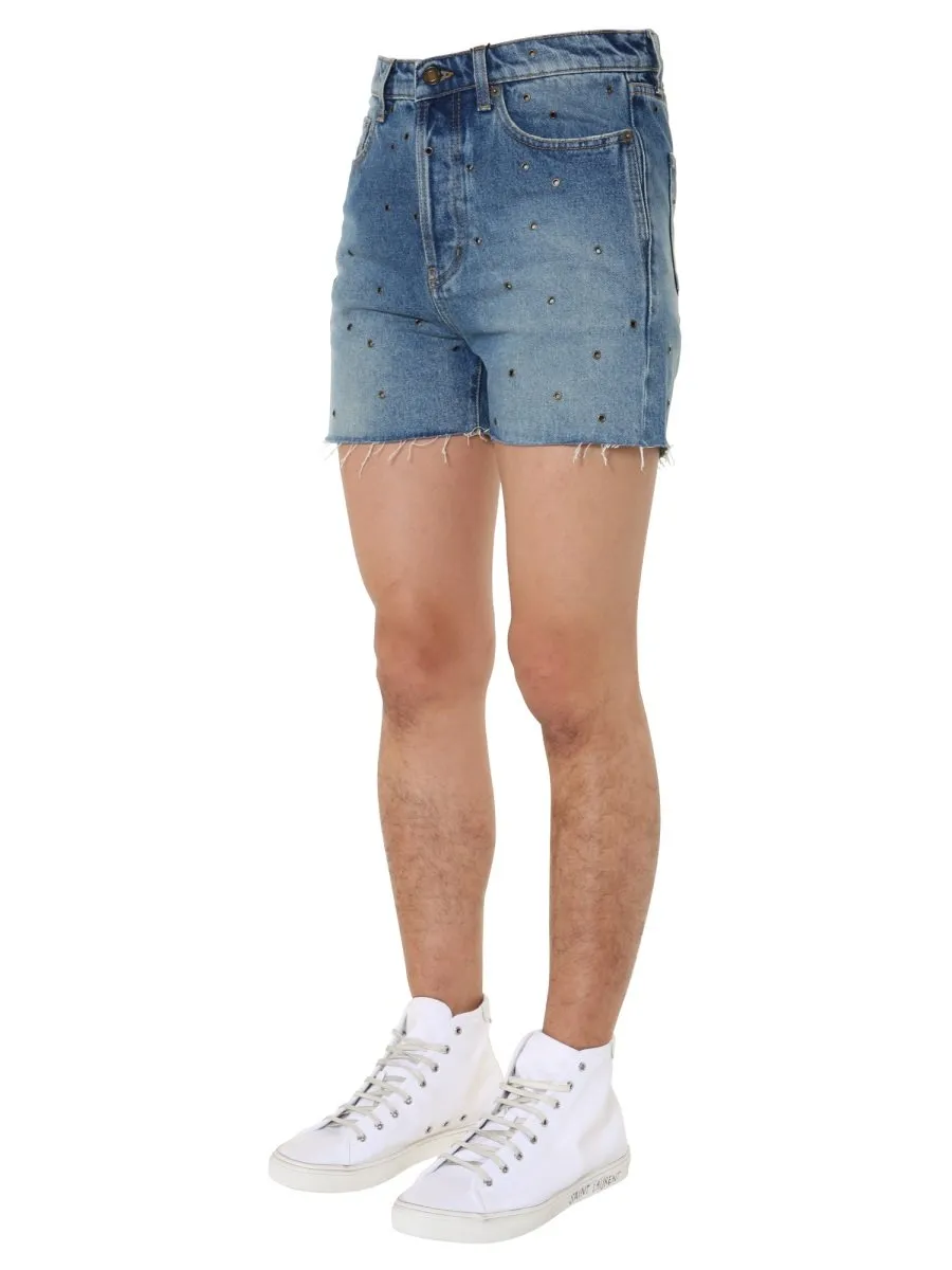 Saint Laurent Studded Denim Shorts