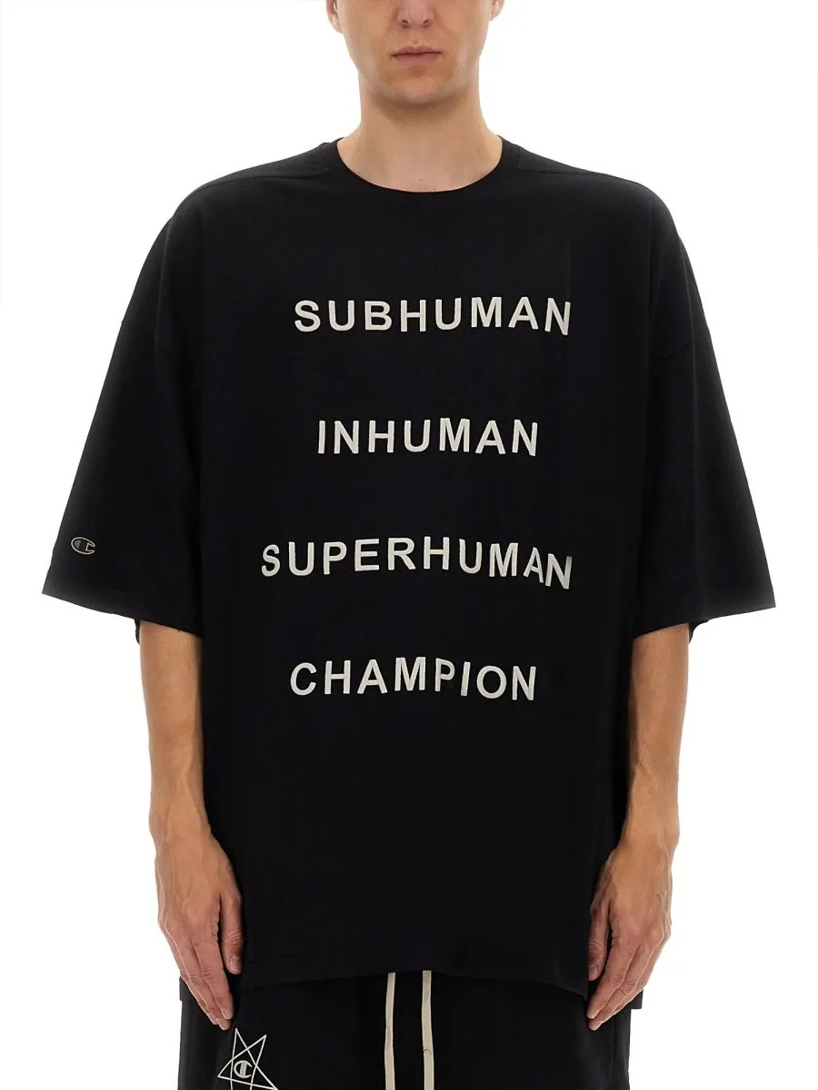 Rick Owens X Champion Text Printed Crewneck T-Shirt