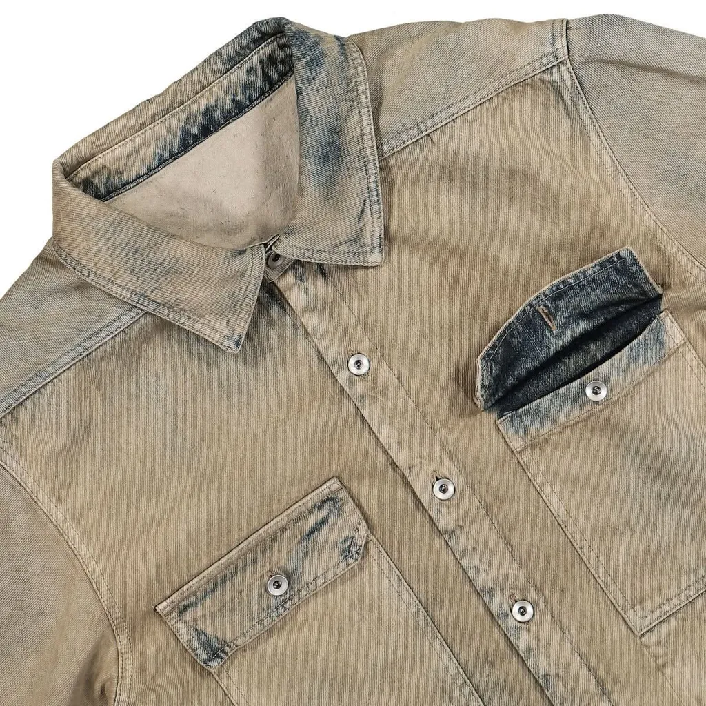 Rick Owens Drkshdw Long Sleeved Stonewashed Denim Shirt