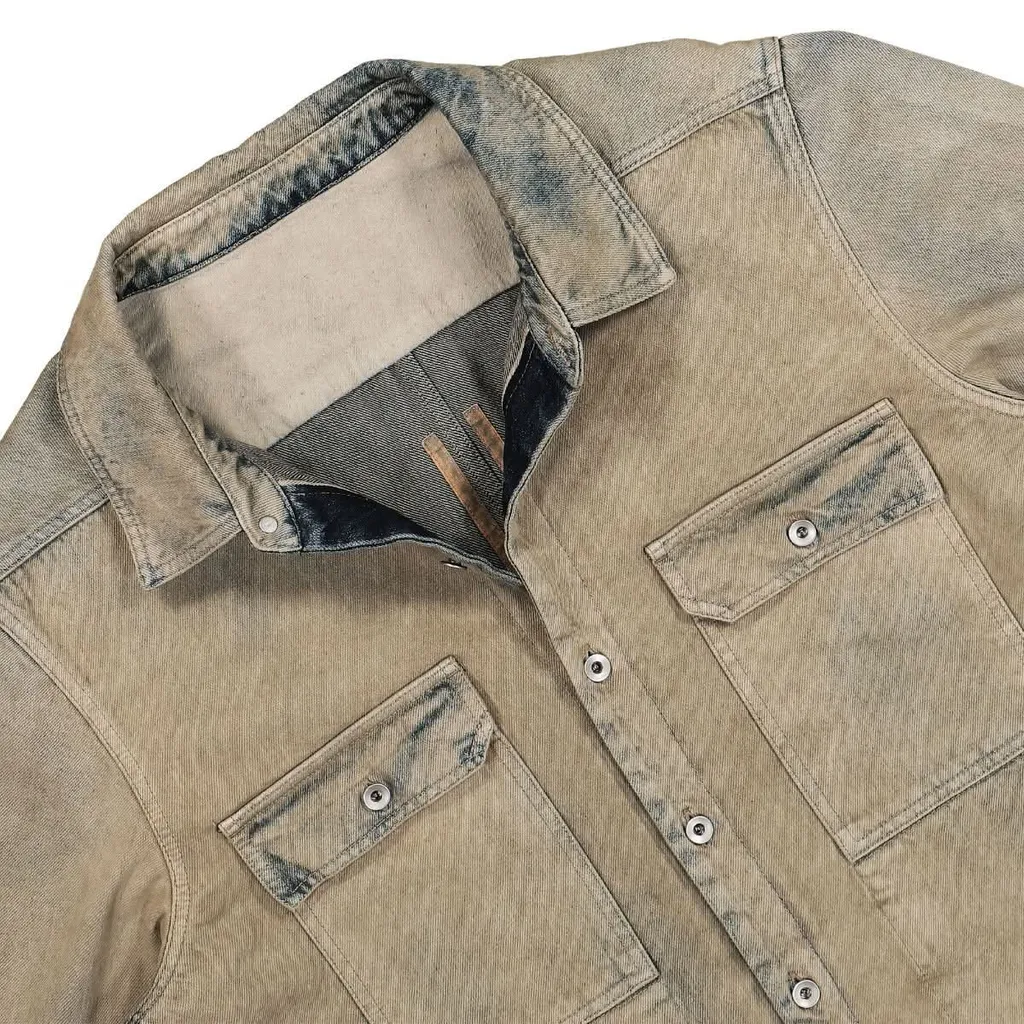 Rick Owens Drkshdw Long Sleeved Stonewashed Denim Shirt