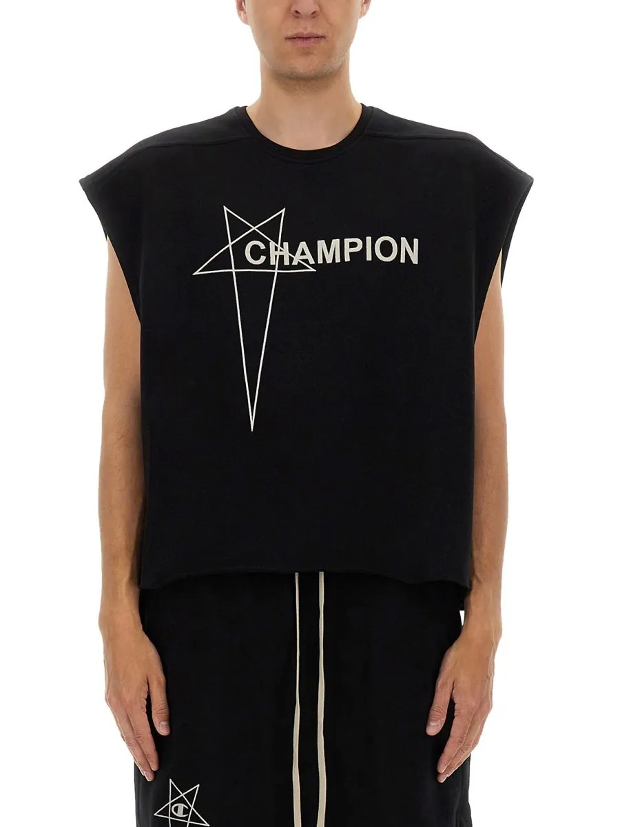Rick Owens X Champion Logo Embroidered Cropped T-Shirt