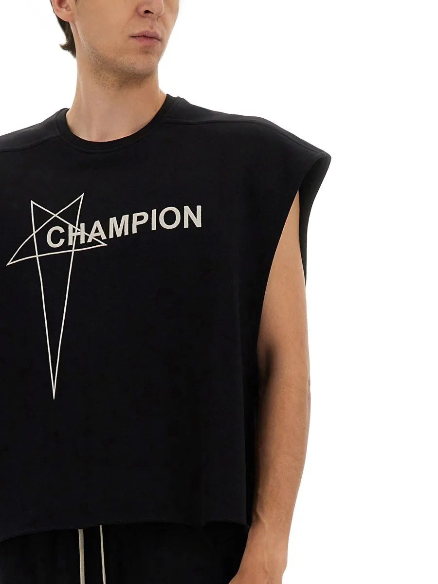 Rick Owens X Champion Logo Embroidered Cropped T-Shirt