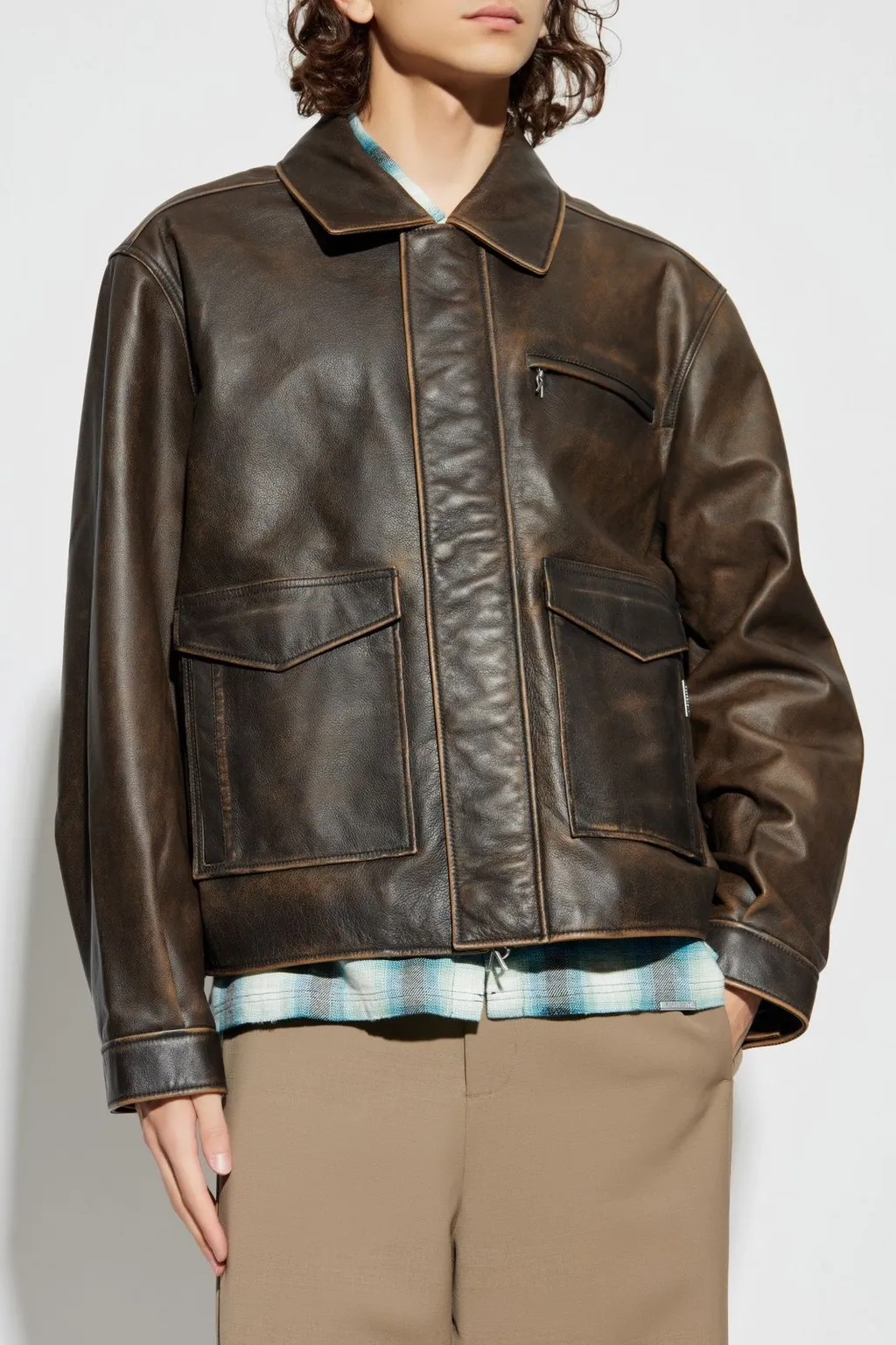 Represent Vintage-Effect Leather Jacket