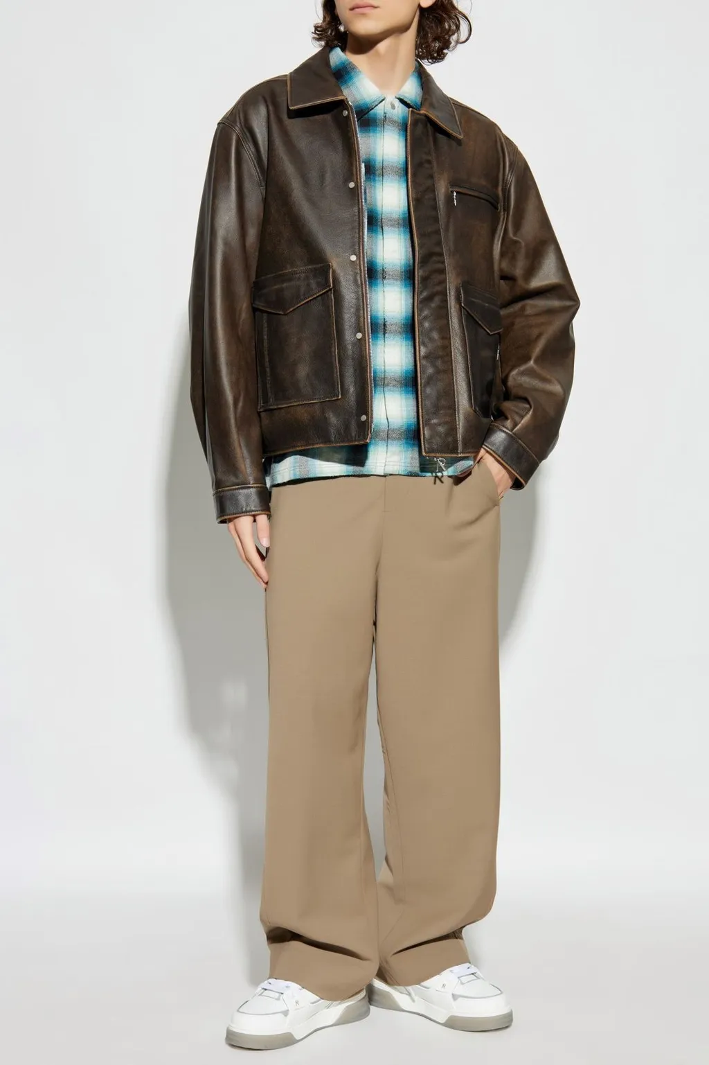 Represent Vintage-Effect Leather Jacket